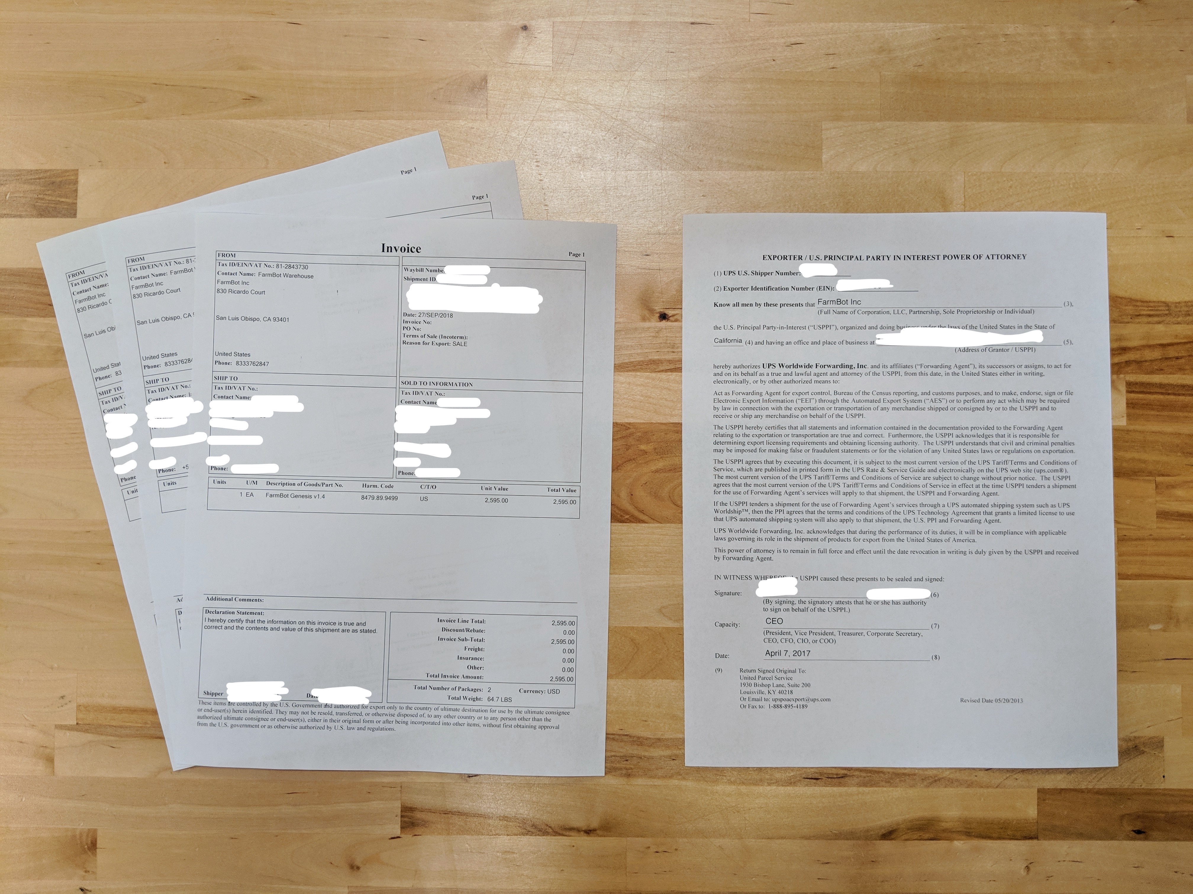 commercial invoices and UPS POA commercial invoices and UPS POA