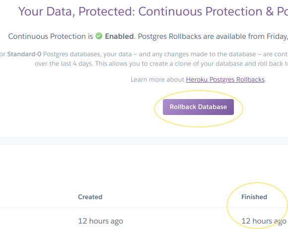 rollback database button rollback database button