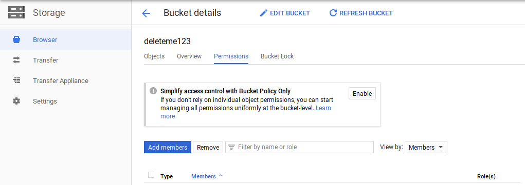 bucket details screenshot